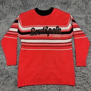 Vintage Southpole Authentic Sweater Mens Large Red Black Stripe Knit Pullover